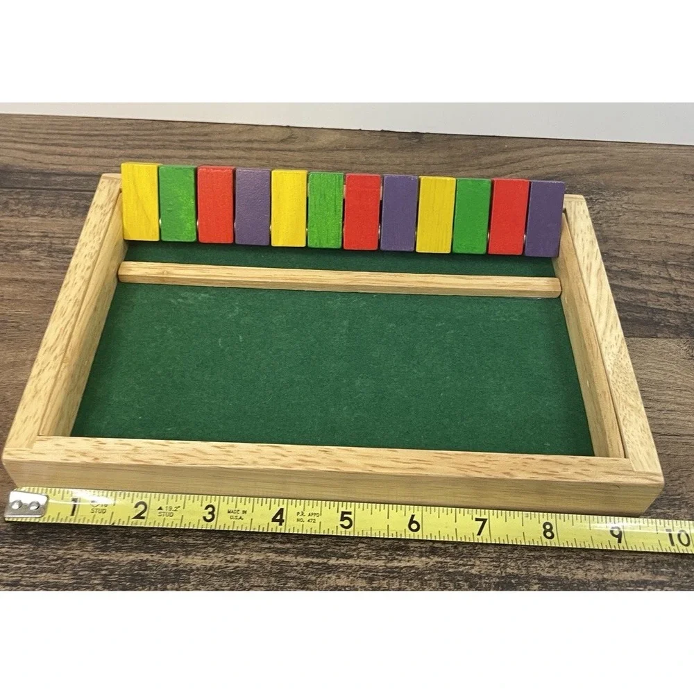 Shut The Box Dice Game Wooden Game Board Cover 12 Made In Thailand